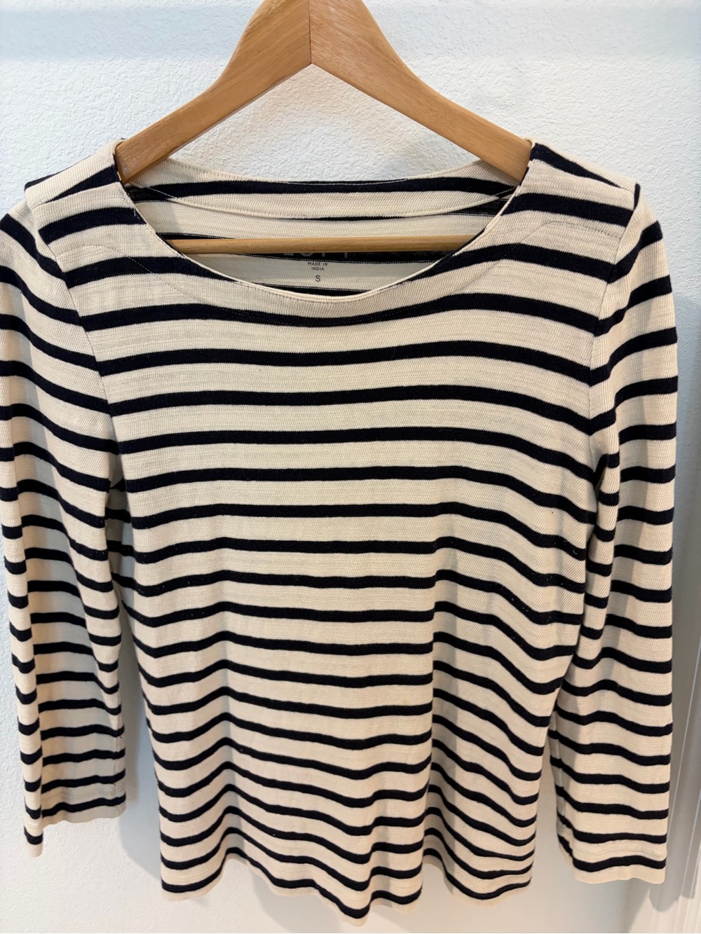 LOFT Navy and Cream Striped Long-Sleeve Tee